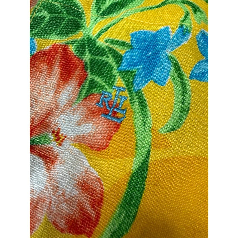 Lauren Ralph Lauren Yellow Linen Tropical Floral Tie Front Sleeveless Top XL - Picture 8 of 11